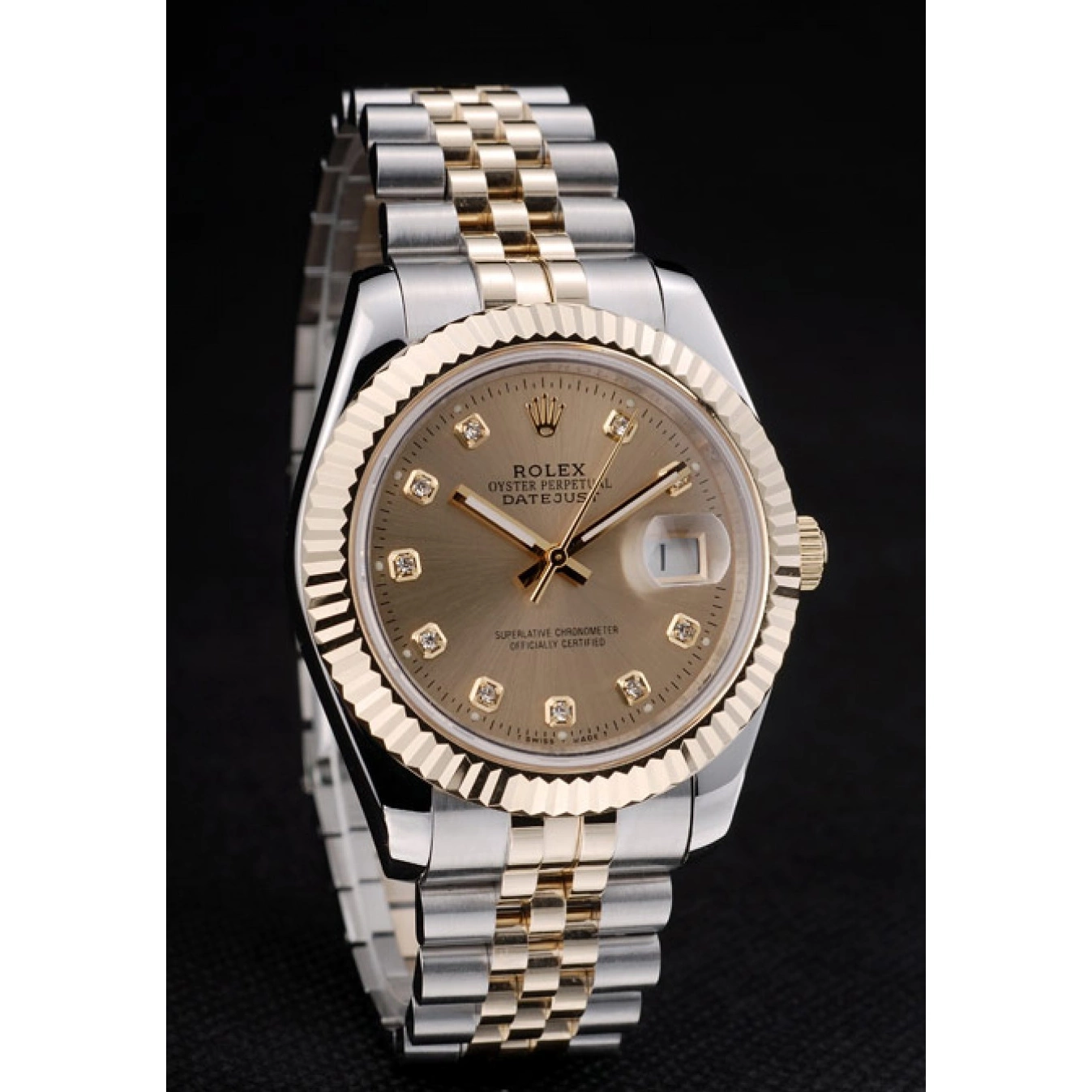 AAA Replica Watches Gold Steel 41978 Rolex Ribbed Goldish DateJust Dial Stainless Bezel 0608